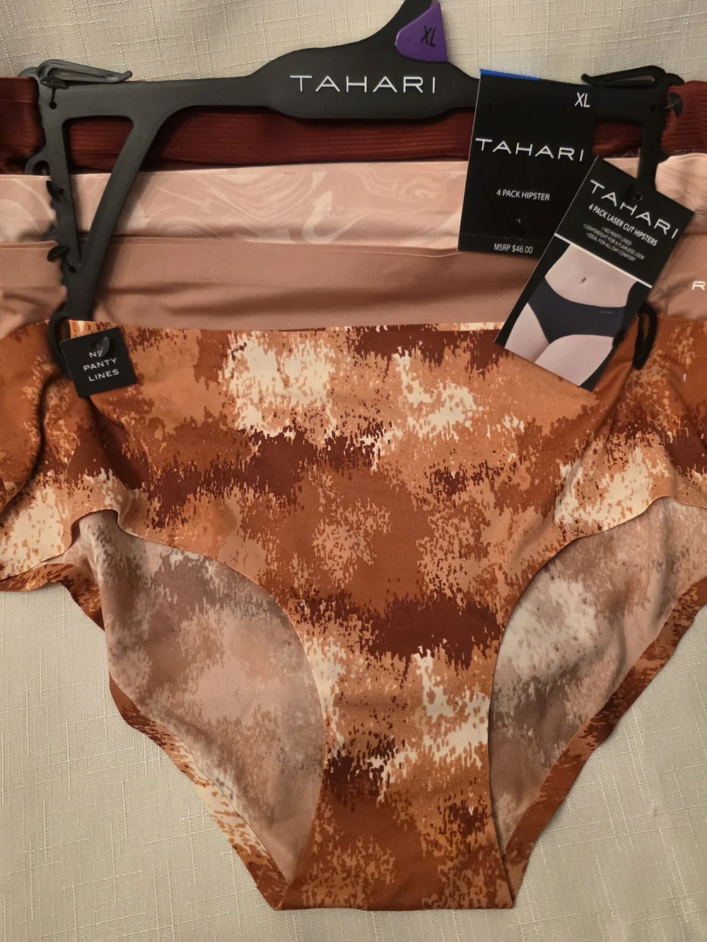 NWT 4 Pack Tahari Women's Laser Cut Hipster Panty in Rust Multi (XL)
